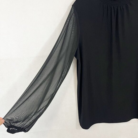NEW Anne Klein Black High Neck Blouse Mesh Sleeves Business - Size Large - Picture 3 of 8